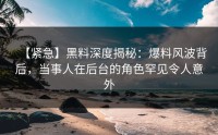 【紧急】黑料深度揭秘：爆料风波背后，当事人在后台的角色罕见令人意外