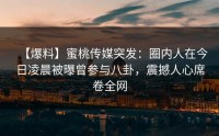 【爆料】蜜桃传媒突发：圈内人在今日凌晨被曝曾参与八卦，震撼人心席卷全网