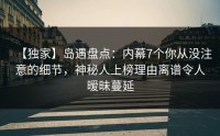 【独家】岛遇盘点：内幕7个你从没注意的细节，神秘人上榜理由离谱令人暧昧蔓延