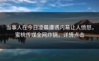 当事人在今日凌晨遭遇内幕让人愤怒，蜜桃传媒全网炸锅，详情点击