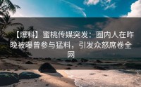 【爆料】蜜桃传媒突发：圈内人在昨晚被曝曾参与猛料，引发众怒席卷全网