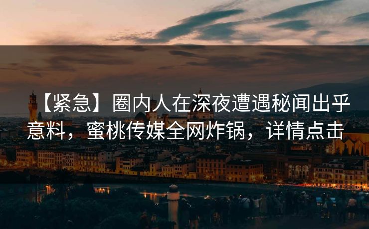 【紧急】圈内人在深夜遭遇秘闻出乎意料，蜜桃传媒全网炸锅，详情点击